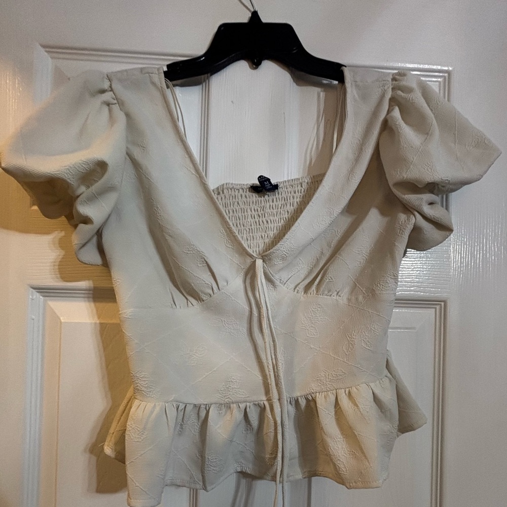 One Clothing Cream Peplum Blouse